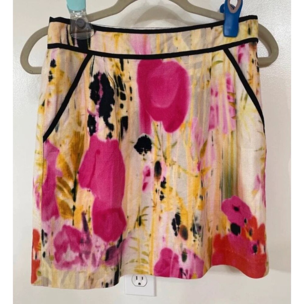 Anthropologie Tabitha 2 Skirt Rain Poppy Mini Woven Cotton Lined Pockets